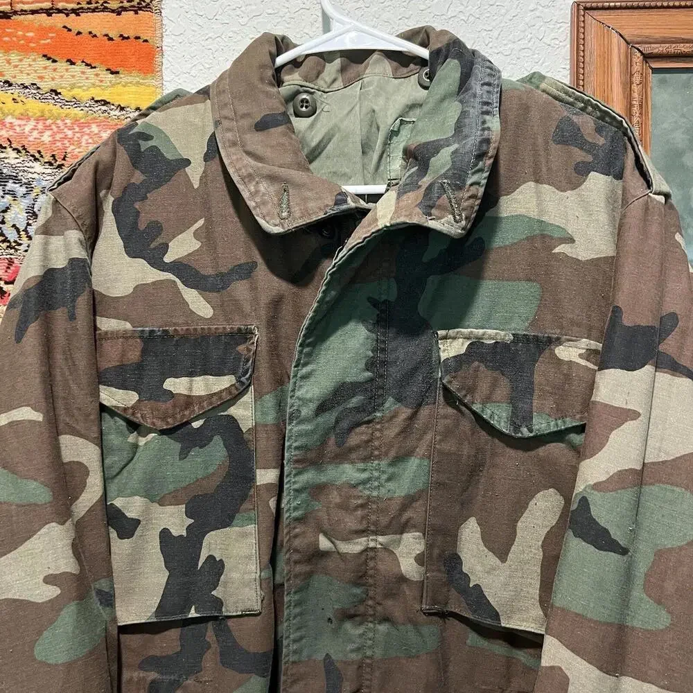 Vintage 80’s Army Military Camouflage Heavyweight Rain Coat Size Medium‎